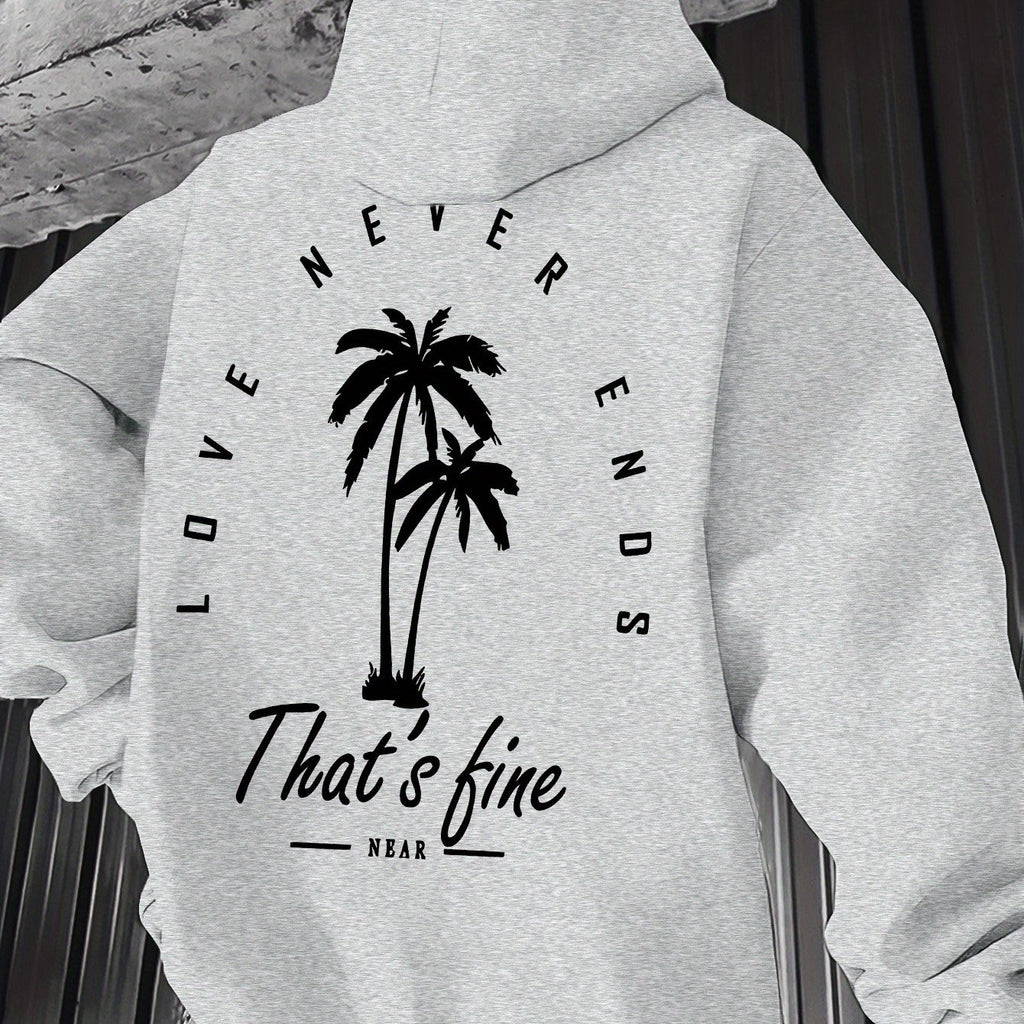Men's Black Graphic Hooded Sweatshirt with Palm Tree Design & \