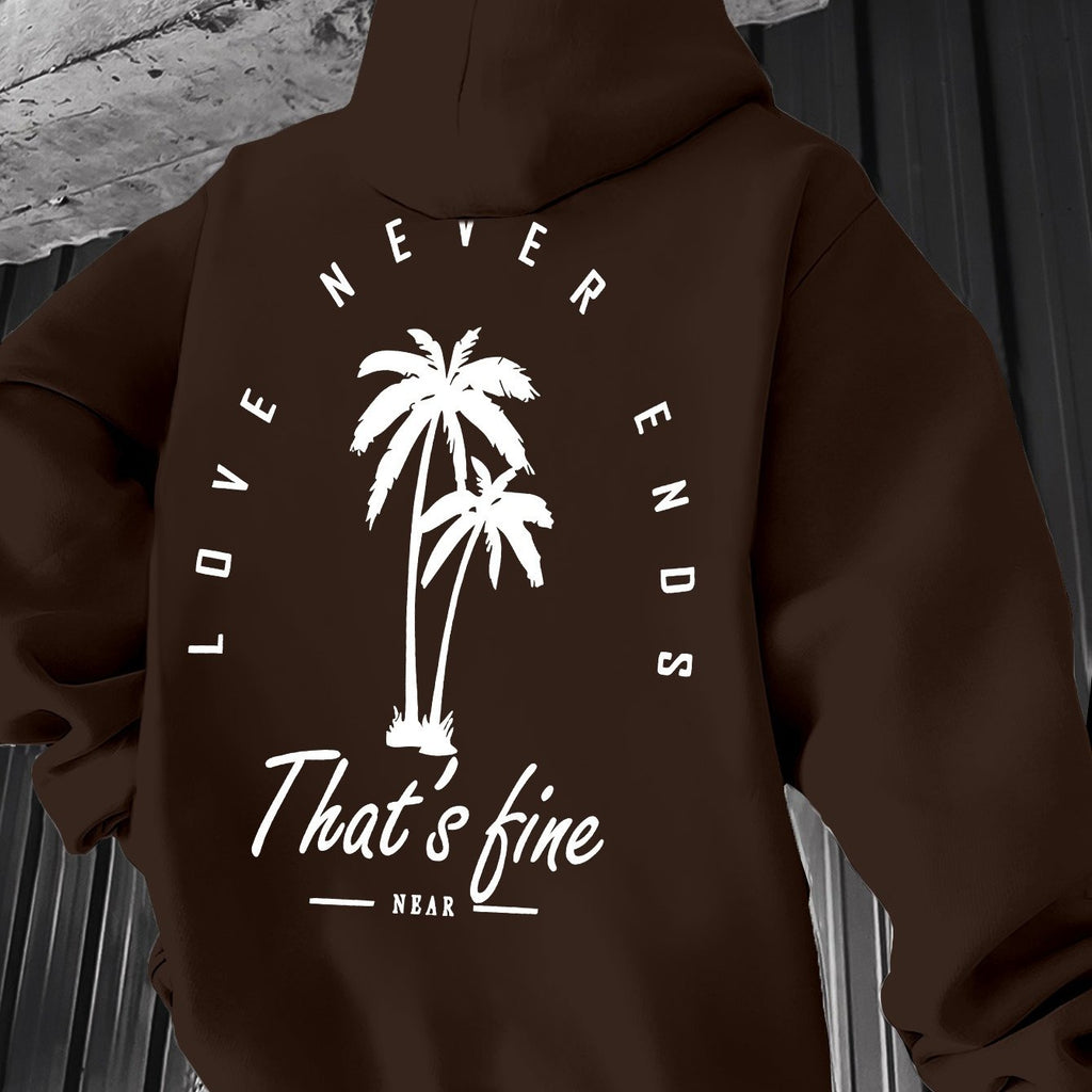 Men's Black Graphic Hooded Sweatshirt with Palm Tree Design & \