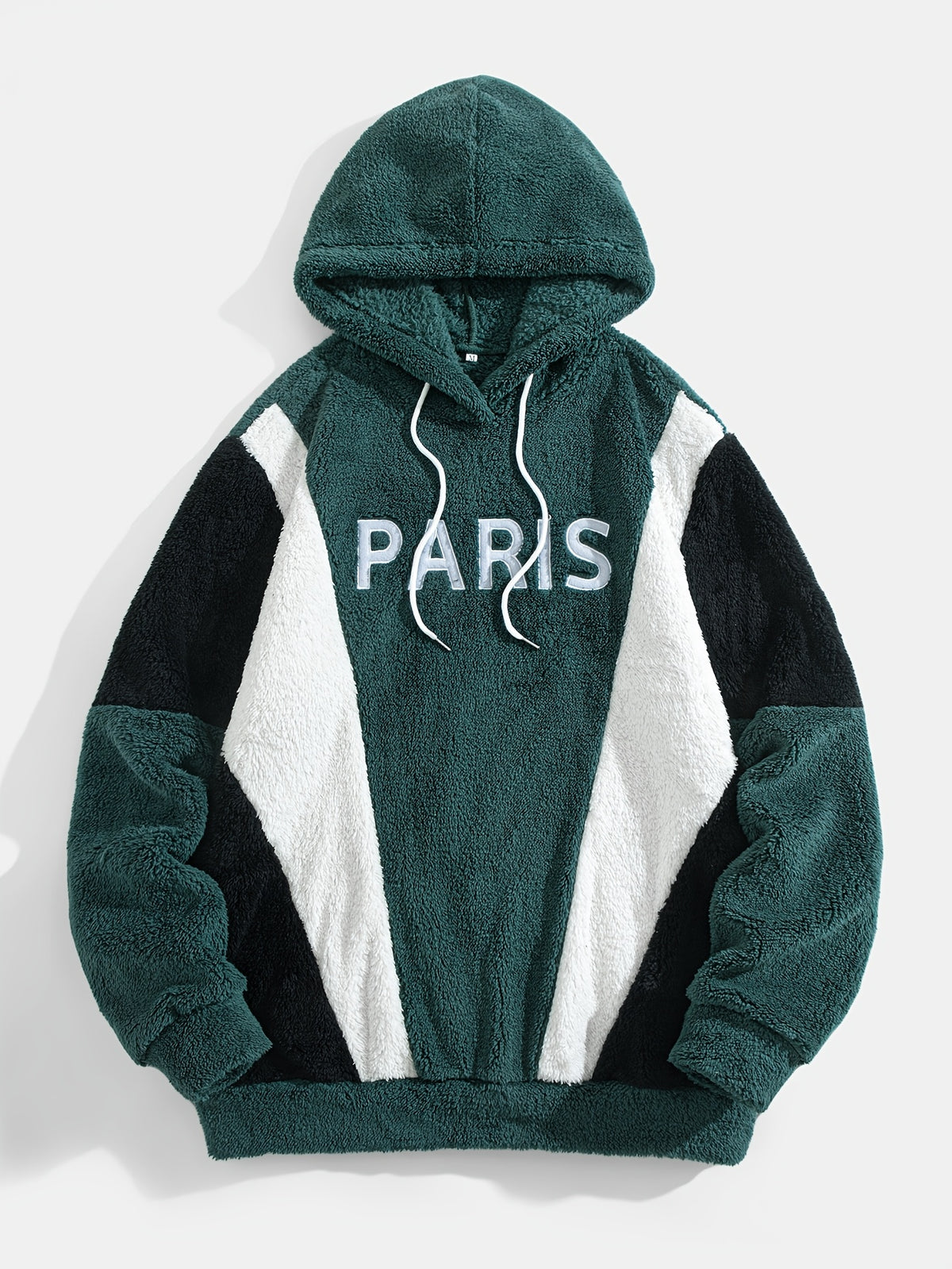 Thickened Color-Blocked Hoodie - Double-Sided Plush, Embroidery, Ideal for Casual Wear