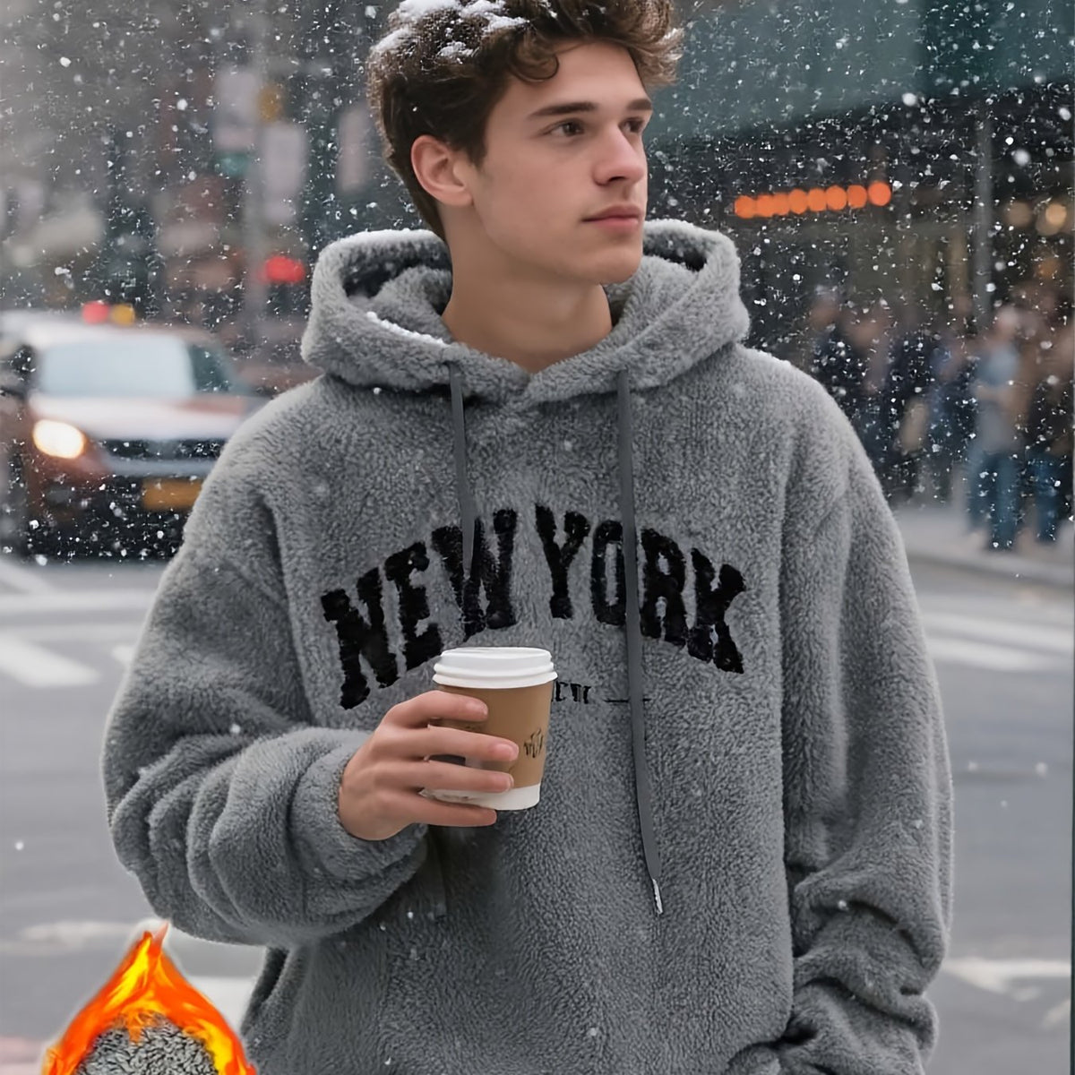 The new style of fashionable and casual solid - color hoodies for men is made of plush fabric that is highly fluffy, warm and Light Beige - friendly.Suitable for urban commuting in cold weather, winter outdoor activities, and indoor leisure