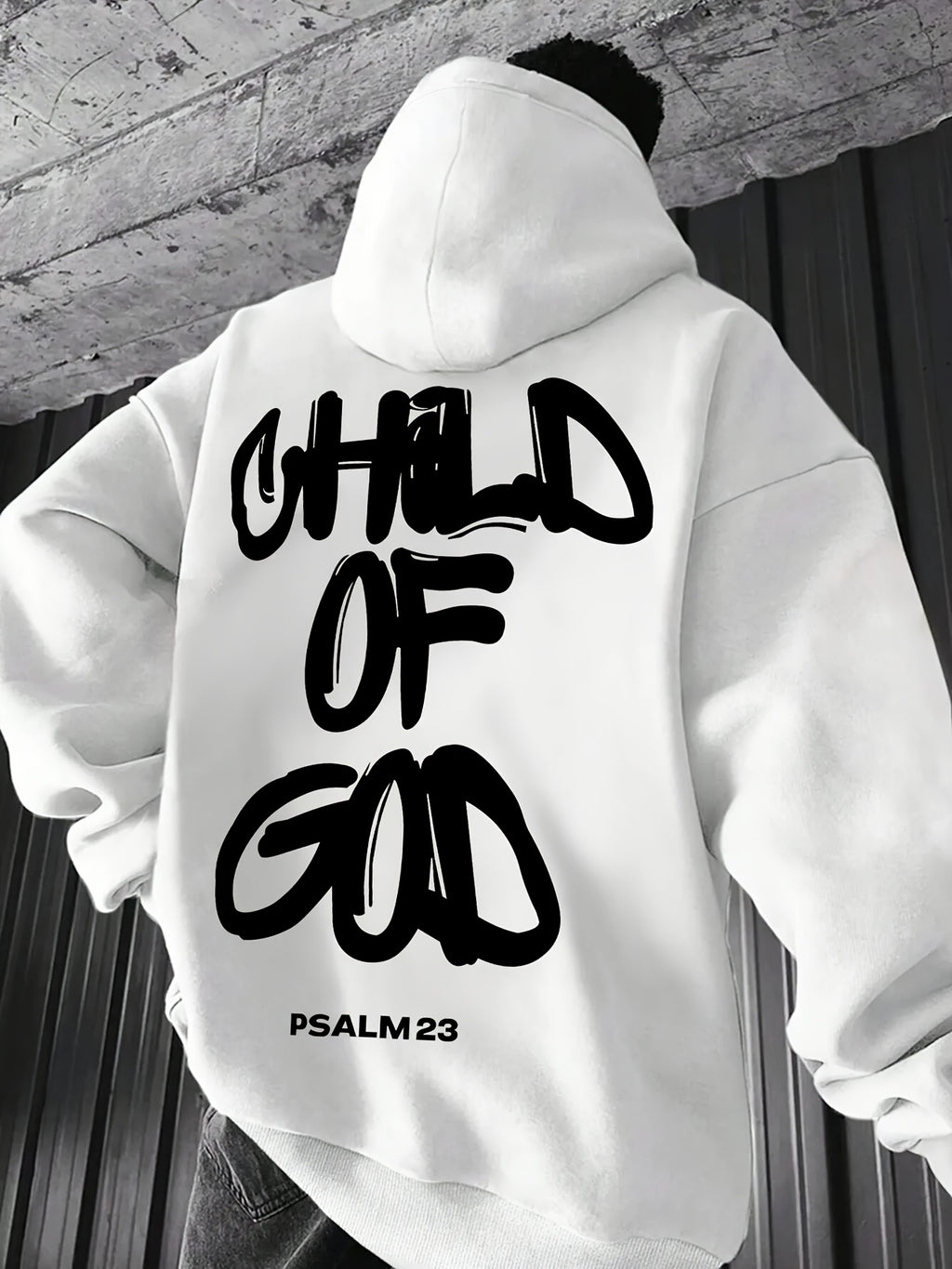 Neutral Style God's Childhood Print Shoulder Drop Round Neck Sweatshirt, Autumn and Winter Men's Loose Casual Long Sleeve Round Neck Hoodie, Men's Daily Wear