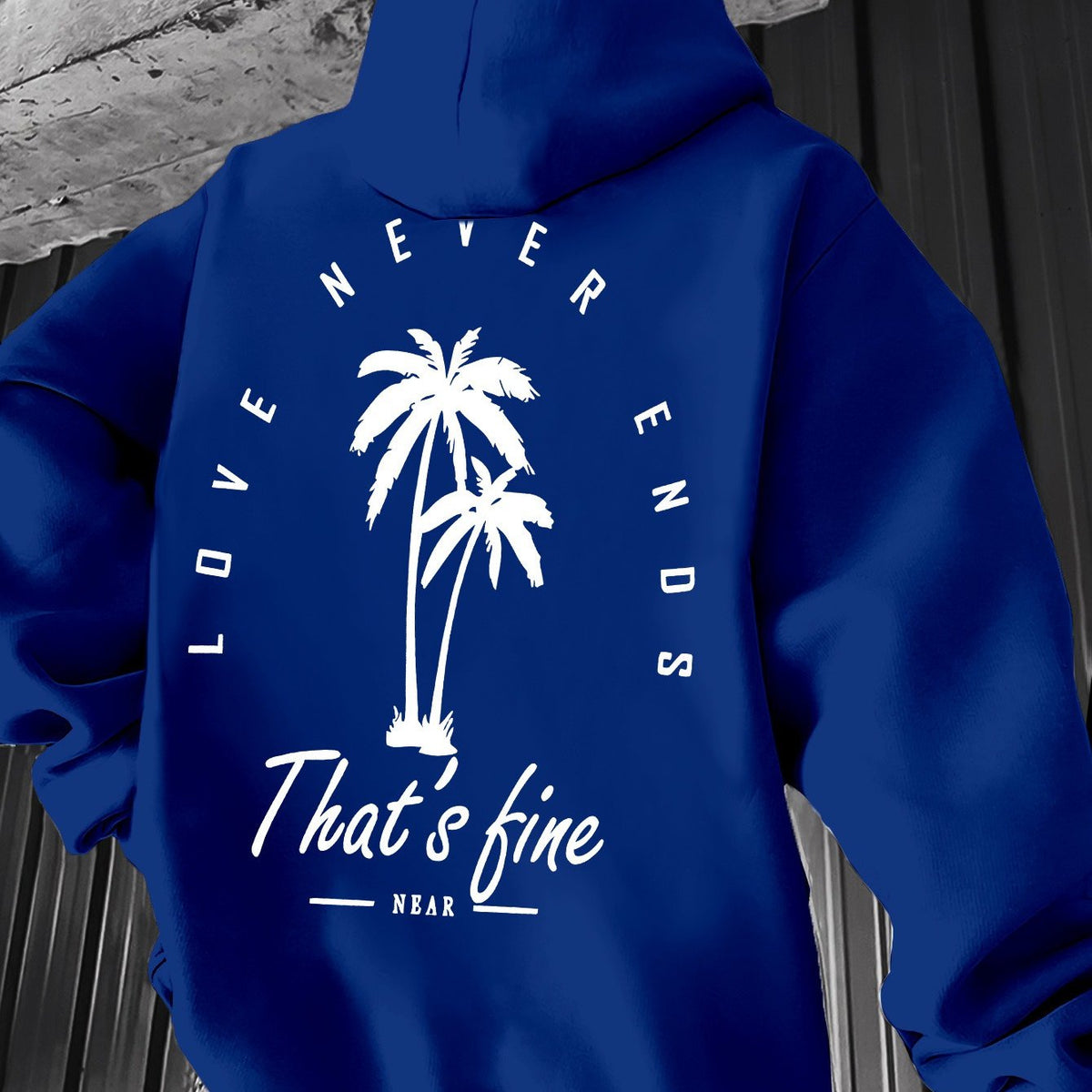 Men's Black Graphic Hooded Sweatshirt with Palm Tree Design & \