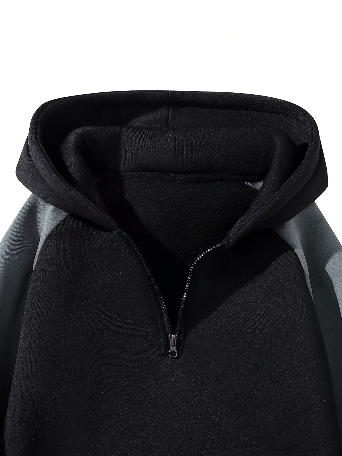 Men'S Casual Hooded Sweatshirt with Zipper - Black and Gray Striped Shoulder Sleeves, Regular Fit, Autumn and Spring Style, Casual Wear|Striped Hoodie|Zippered Hoodie