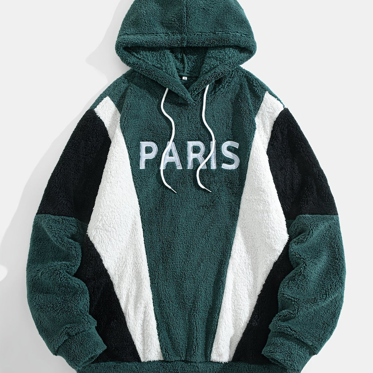 Thickened Color-Blocked Hoodie - Double-Sided Plush, Embroidery, Ideal for Casual Wear