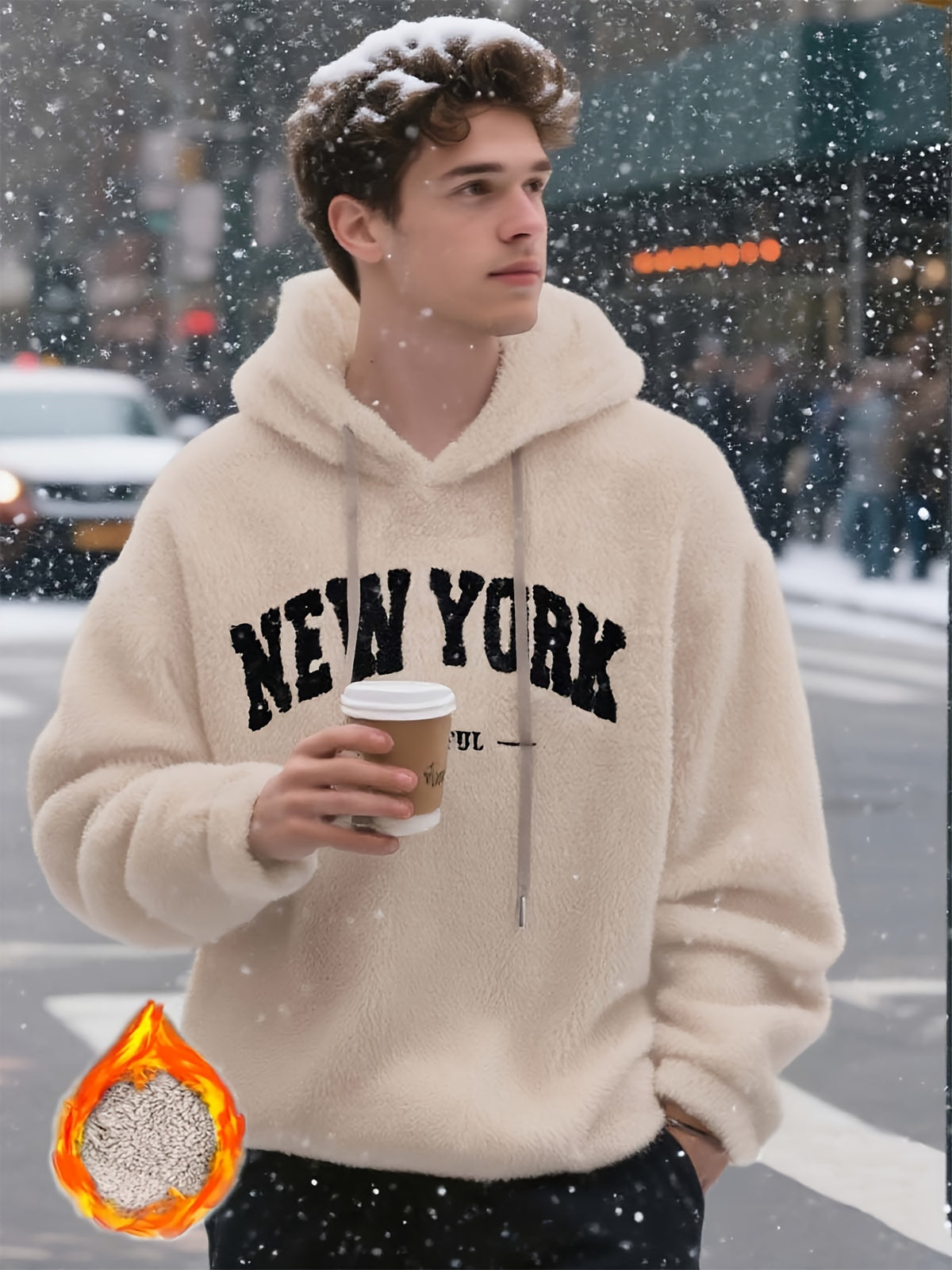 The new style of fashionable and casual solid - color hoodies for men is made of plush fabric that is highly fluffy, warm and Light Beige - friendly.Suitable for urban commuting in cold weather, winter outdoor activities, and indoor leisure