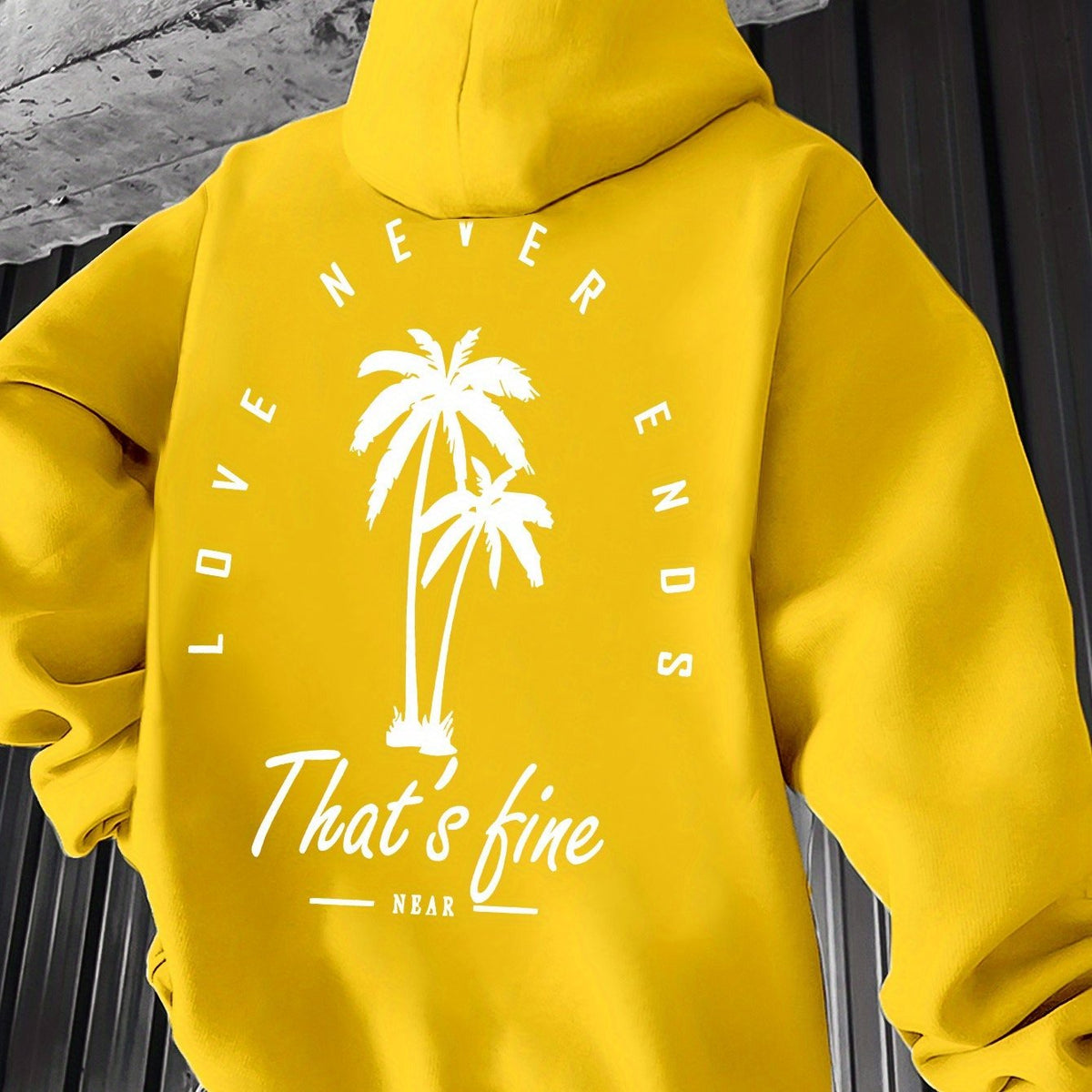 Men's Black Graphic Hooded Sweatshirt with Palm Tree Design & \