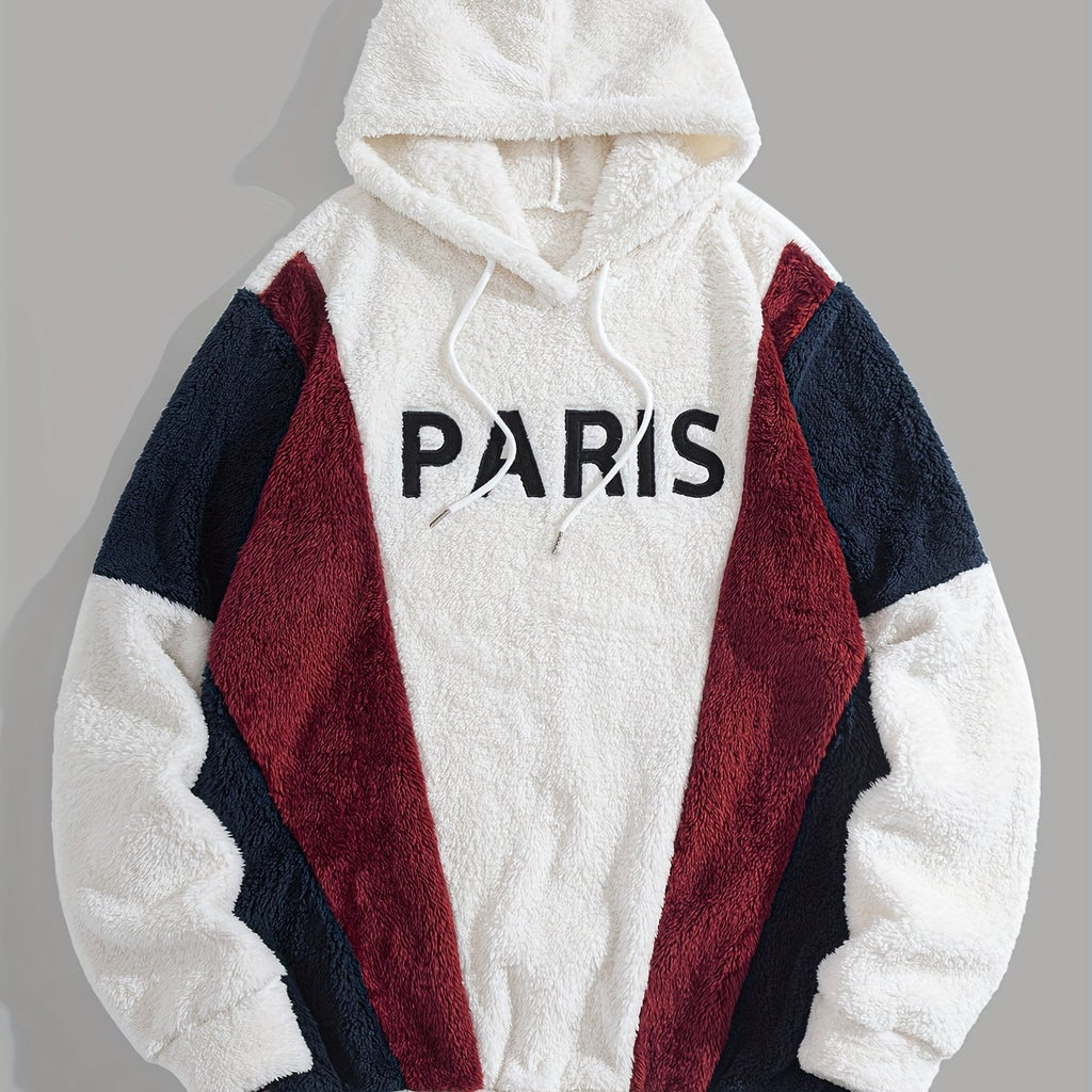 Thickened Color-Blocked Hoodie - Double-Sided Plush, Embroidery, Ideal for Casual Wear