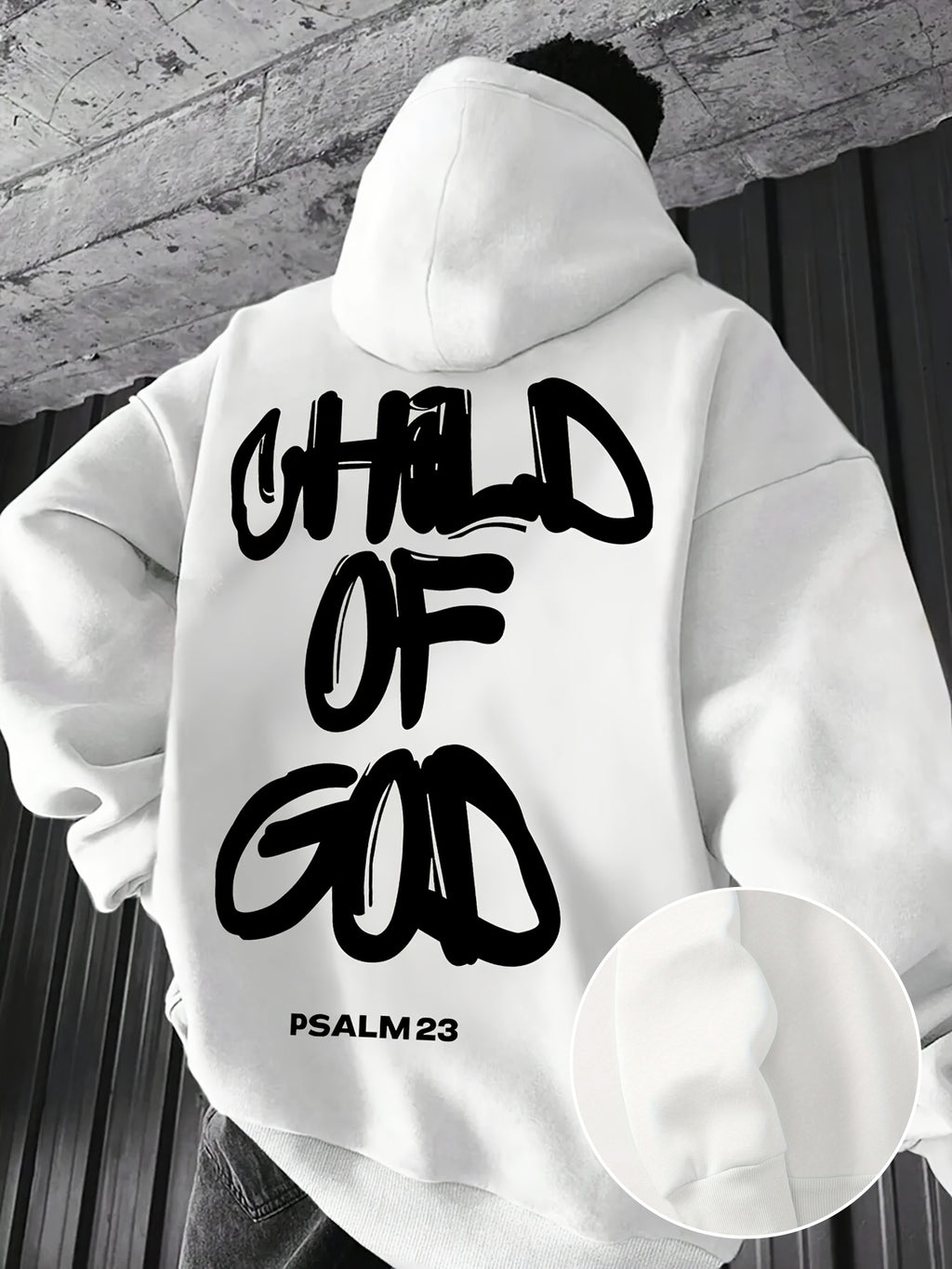 Neutral Style God's Childhood Print Shoulder Drop Round Neck Sweatshirt, Autumn and Winter Men's Loose Casual Long Sleeve Round Neck Hoodie, Men's Daily Wear