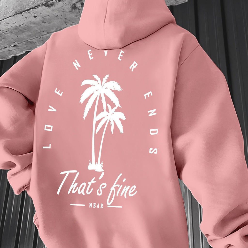 Men's Black Graphic Hooded Sweatshirt with Palm Tree Design & \