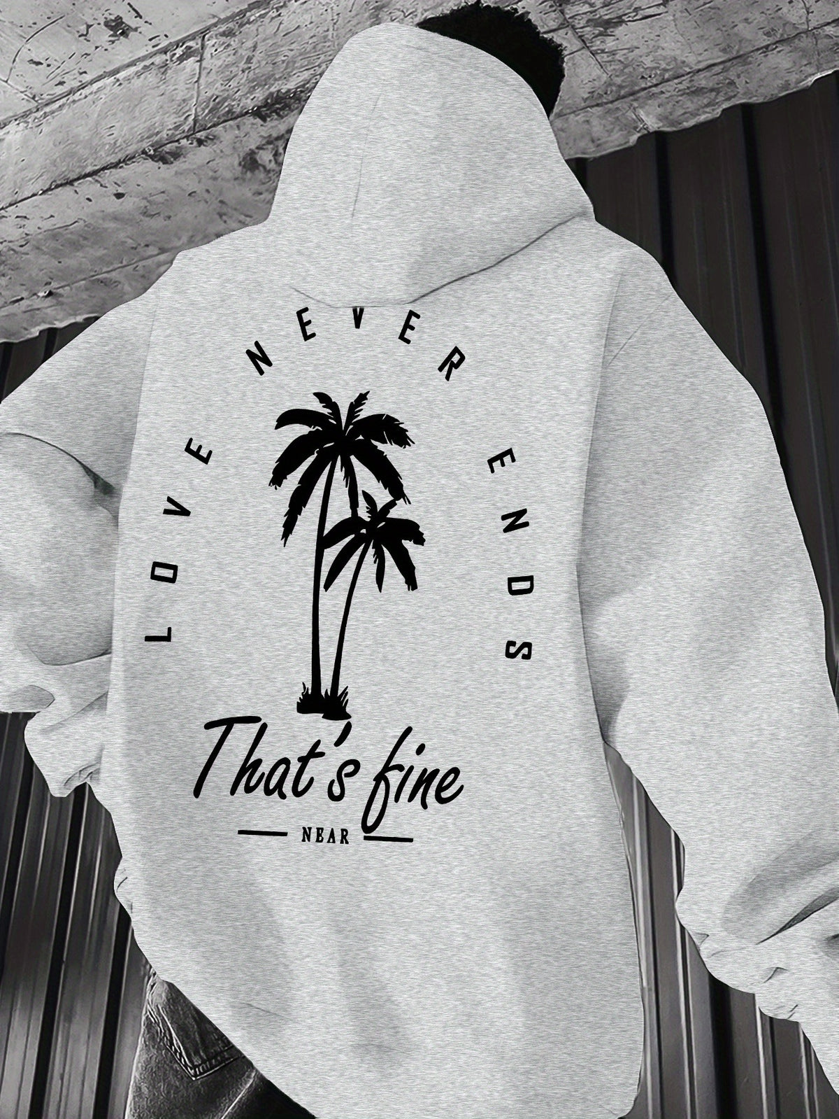 Men's Black Graphic Hooded Sweatshirt with Palm Tree Design & \