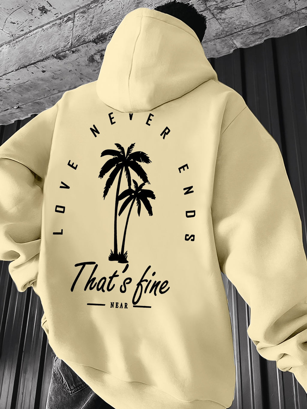 Men's Black Graphic Hooded Sweatshirt with Palm Tree Design & \